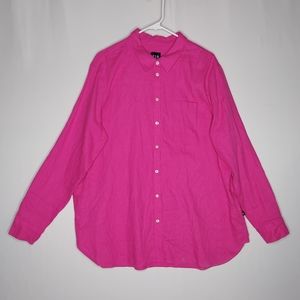 Gap Linen Blend Button Shirt Womens XXL Pink Collar Pockets Long Sleeve